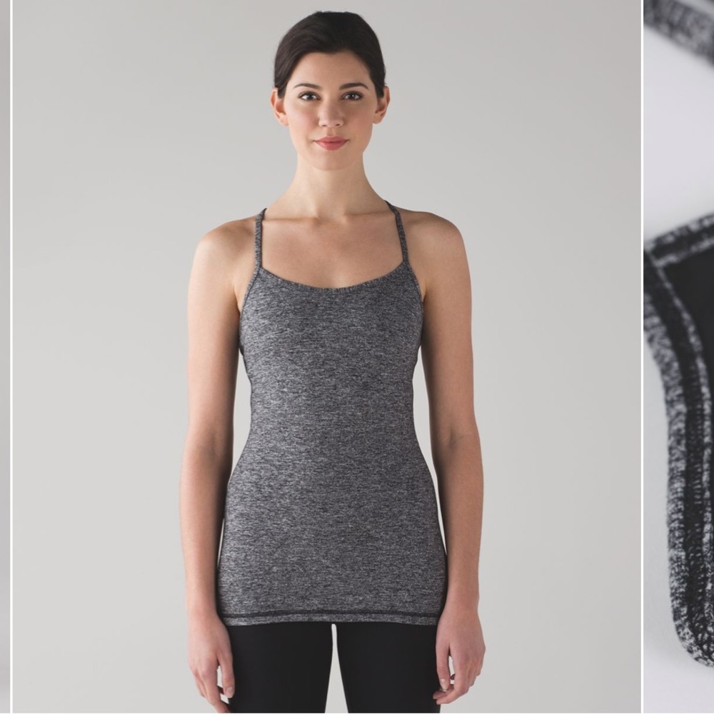 Lululemon Power Y Tank *Luon
Heathered Black with bra shelf cut out